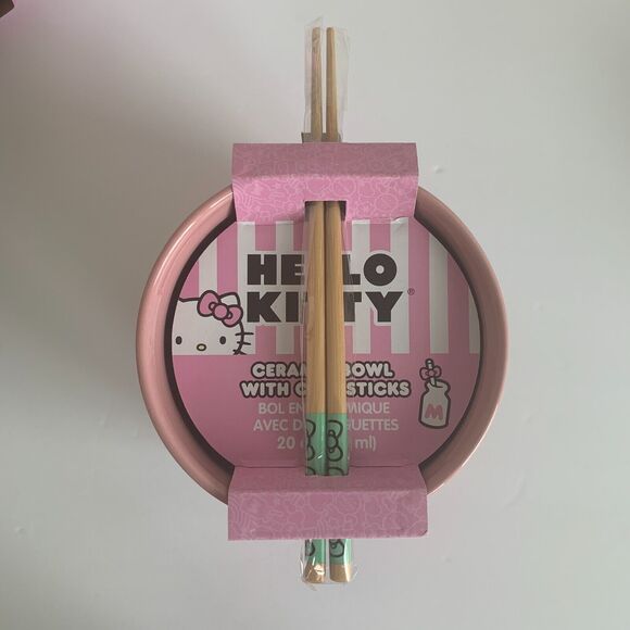 Hello Kitty Frankenstein Ramen Ceramic Bowl With Chopsticks Pink Green Halloween - Picture 2 of 5